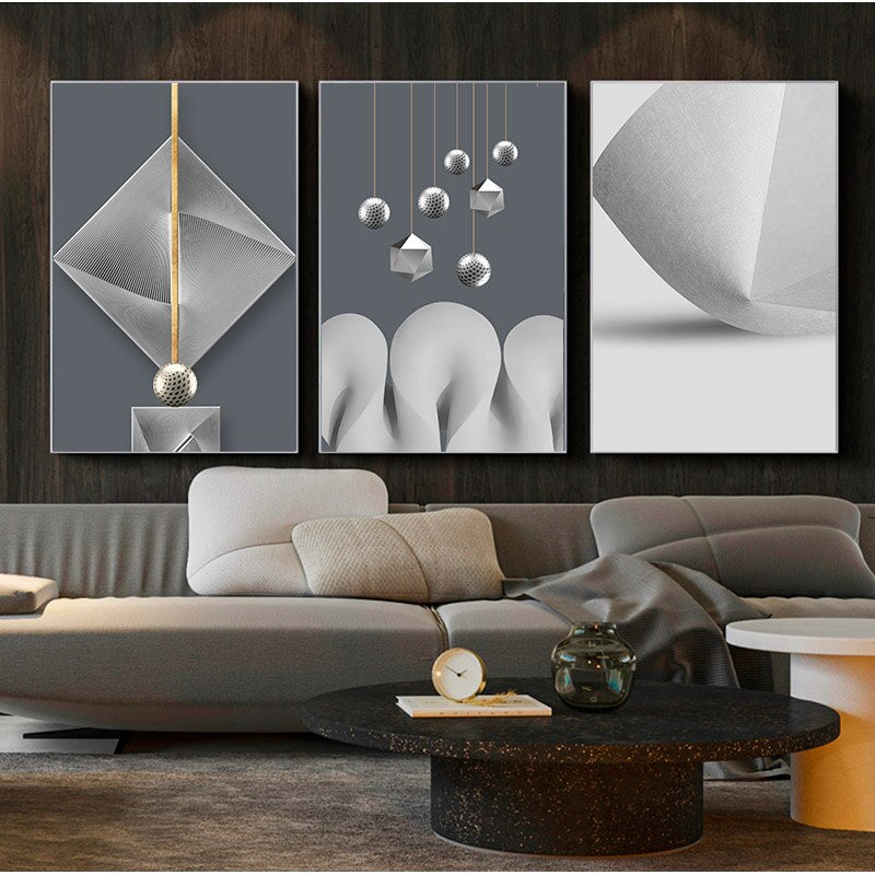 Modern Aesthetics Abstract Geometric Minimalist White Gray Wall Art Fine Art Canvas Prints For Loft Apartment Living Room Home Office Interior Decor