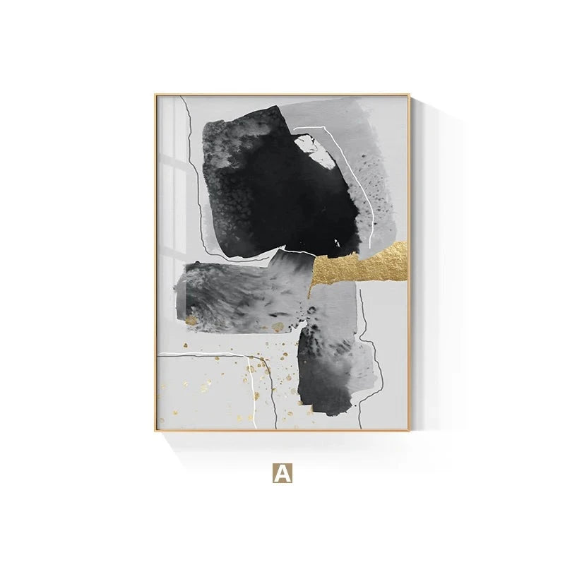 Black Gray Golden Minimalist Wall Art Fine Art Canvas Prints Nordic Abstract Pictures For Luxury Living Room Kitchen Dining Room Entrance Hall Art Decor