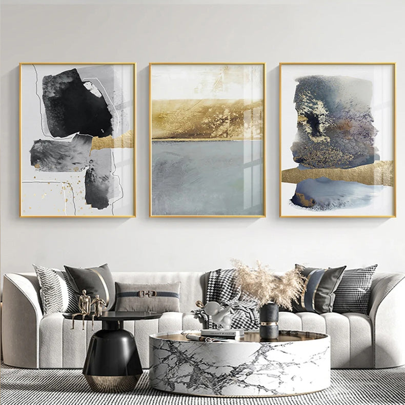Black Gray Golden Minimalist Wall Art Fine Art Canvas Prints Nordic Abstract Pictures For Luxury Living Room Kitchen Dining Room Entrance Hall Art Decor