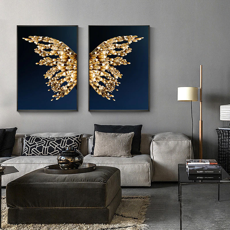 Golden Butterfly Wings Boutique Abstract Wall Art Fine Art Canvas Prints Modern Pictures For Luxury Living Room Bedroom Stylish Glamour Home Decor