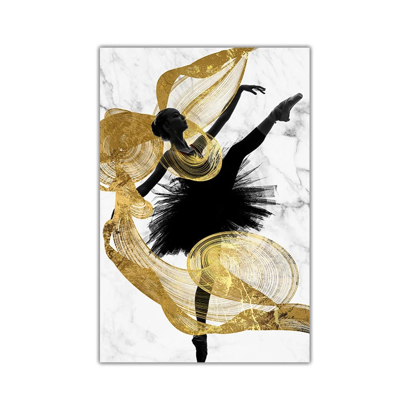Golden Ribbon Dancer Wall Art Fine Art Canvas Prints Modern Abstract Fashion Pictures For Living Room Bedroom Salon Art Decor