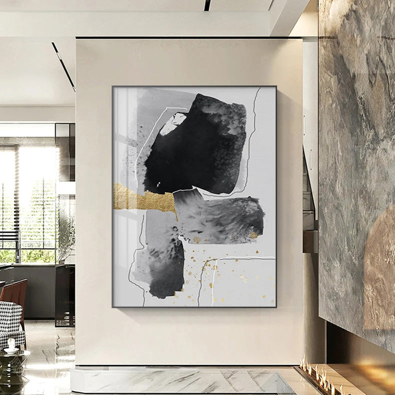 Black Gray Golden Minimalist Wall Art Fine Art Canvas Prints Nordic Abstract Pictures For Luxury Living Room Kitchen Dining Room Entrance Hall Art Decor