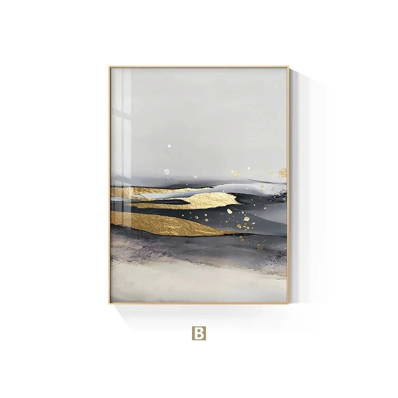 Black Gray Golden Minimalist Wall Art Fine Art Canvas Prints Nordic Abstract Pictures For Luxury Living Room Kitchen Dining Room Entrance Hall Art Decor