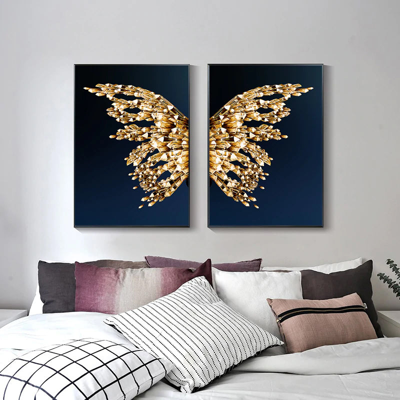 Golden Butterfly Wings Boutique Abstract Wall Art Fine Art Canvas Prints Modern Pictures For Luxury Living Room Bedroom Stylish Glamour Home Decor