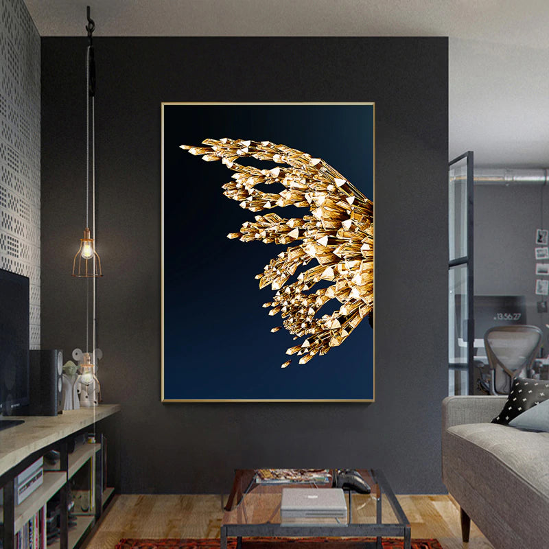 Golden Butterfly Wings Boutique Abstract Wall Art Fine Art Canvas Prints Modern Pictures For Luxury Living Room Bedroom Stylish Glamour Home Decor