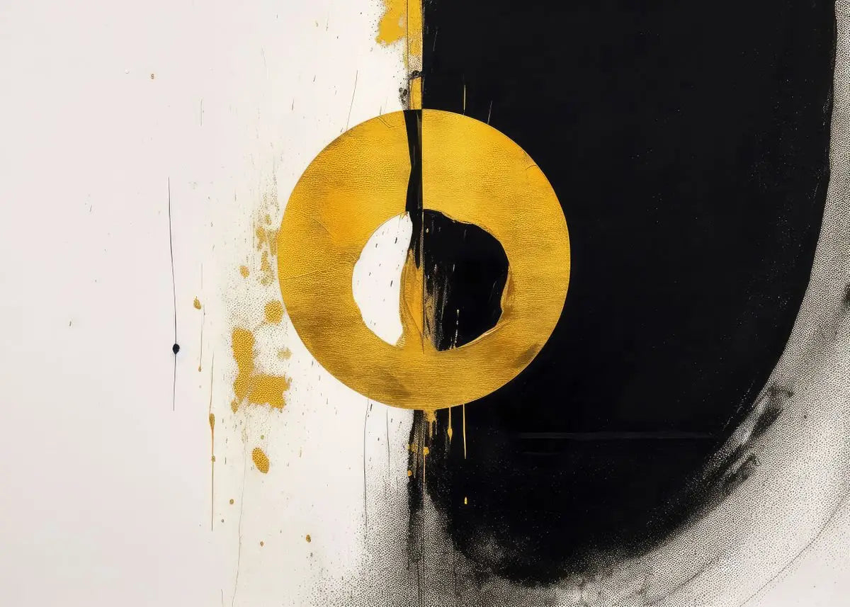 Modern Flowing Geometry Black Golden Abstract Wall Art Fine Art Canvas Prints Pictures For Living Room Dining Room Home Office Decor