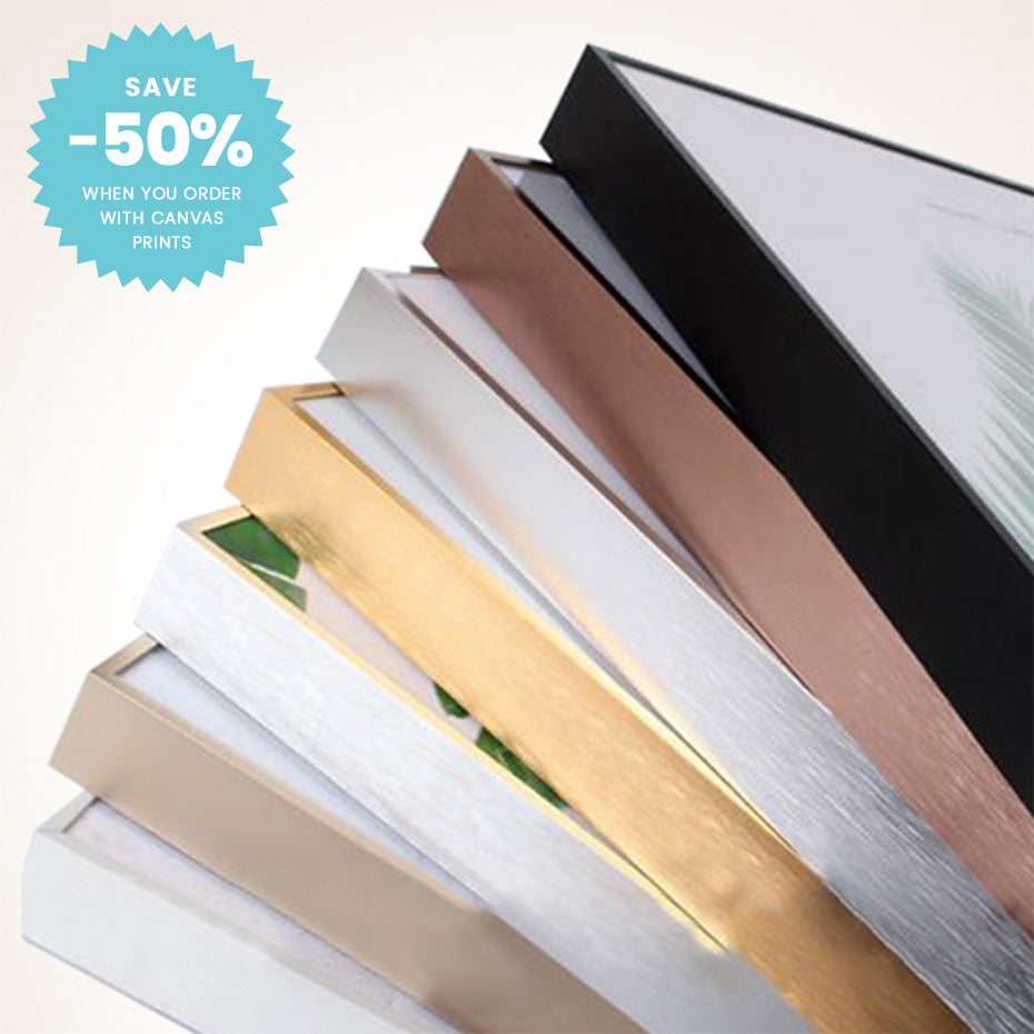 Big Sizes Metal Picture Frame For Mounting Canvas Prints Slim Bezel Silver Gold Titanium Finish Aluminium Outer Plus Natural Wood Inner