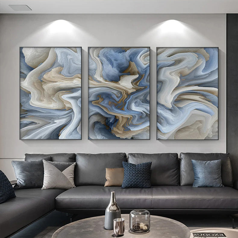 Abstract Beige Blue Gray Alien Cloud Wall Art Fine Art Canvas Prints Modern Pictures For Apartment Living Room Dining Room Home Office Decor