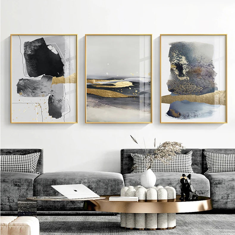 Black Gray Golden Minimalist Wall Art Fine Art Canvas Prints Nordic Abstract Pictures For Luxury Living Room Kitchen Dining Room Entrance Hall Art Decor