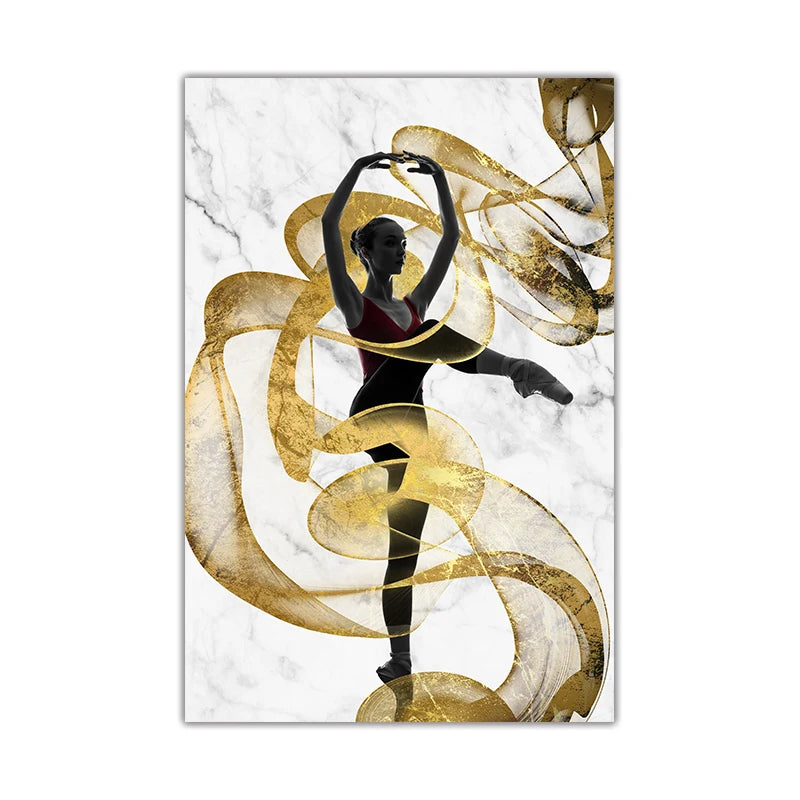 Golden Ribbon Dancer Wall Art Fine Art Canvas Prints Modern Abstract Fashion Pictures For Living Room Bedroom Salon Art Decor