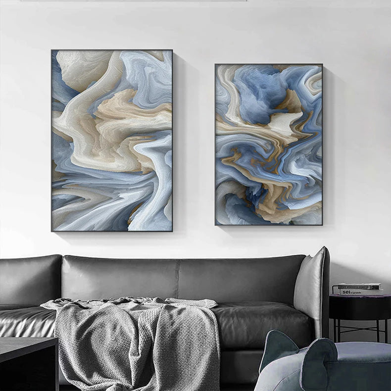 Abstract Beige Blue Gray Alien Cloud Wall Art Fine Art Canvas Prints Modern Pictures For Apartment Living Room Dining Room Home Office Decor