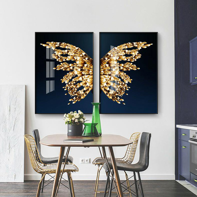 Golden Butterfly Wings Boutique Abstract Wall Art Fine Art Canvas Prints Modern Pictures For Luxury Living Room Bedroom Stylish Glamour Home Decor