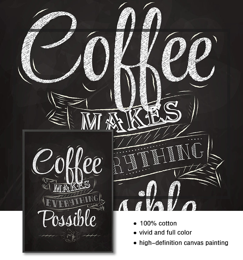 Retro Café Chalkboard Style Coffee Quote Wall Art Fine Art Canvas Print Black White Poster Picture For Kitchen Dining Room Coffee Shop Art Decor
