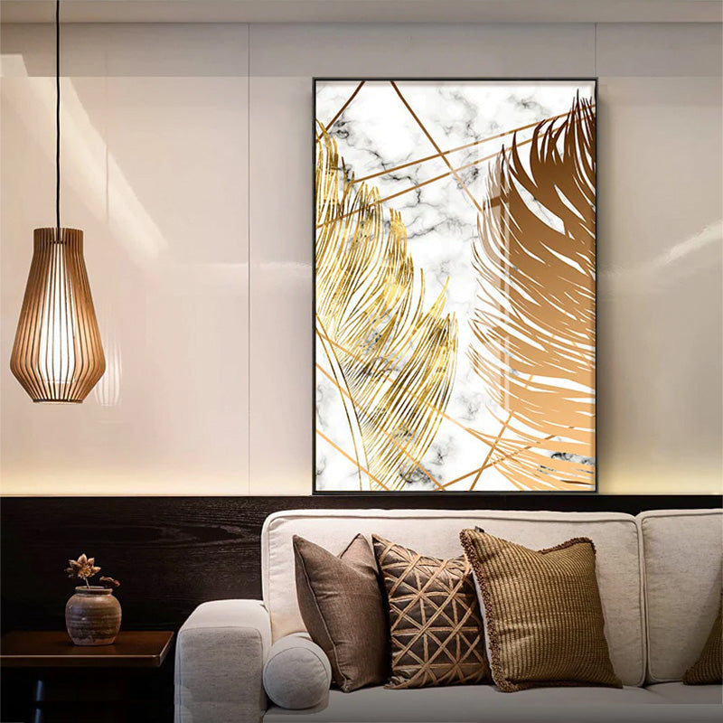 Nordic Tropical Gold Leaves Abstract Wall Art Posters Fine Art Canvas Prints Trendy Pictures For Modern Apartment Living Room Decor