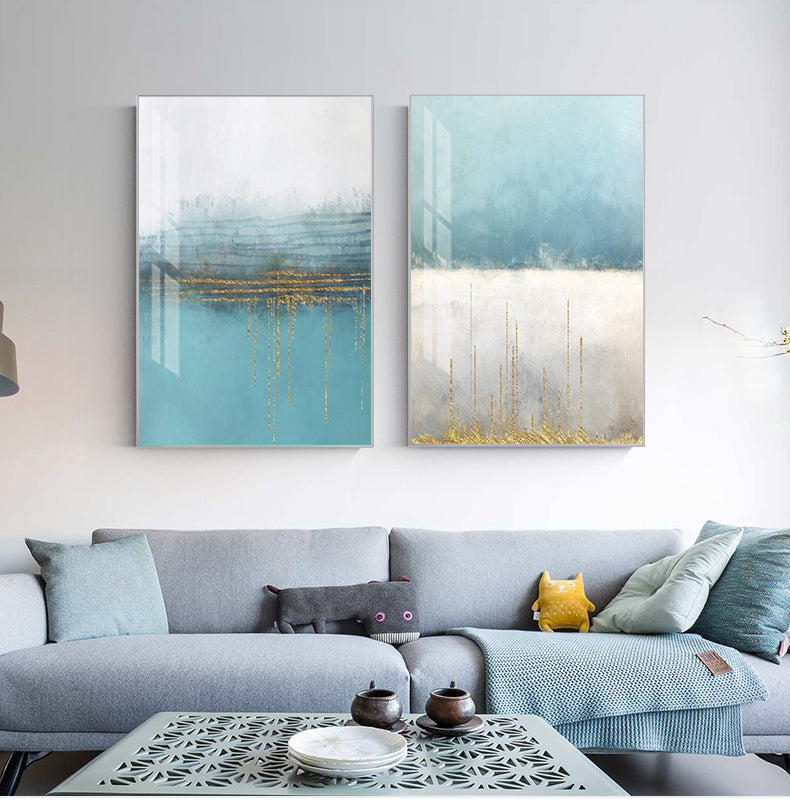 Abstract Golden Horizons Contemporary Nordic Wall Art Fine Art Canvas Prints Modern Minimalist Blue White Pictures For Living Room Office Home Interior Decor