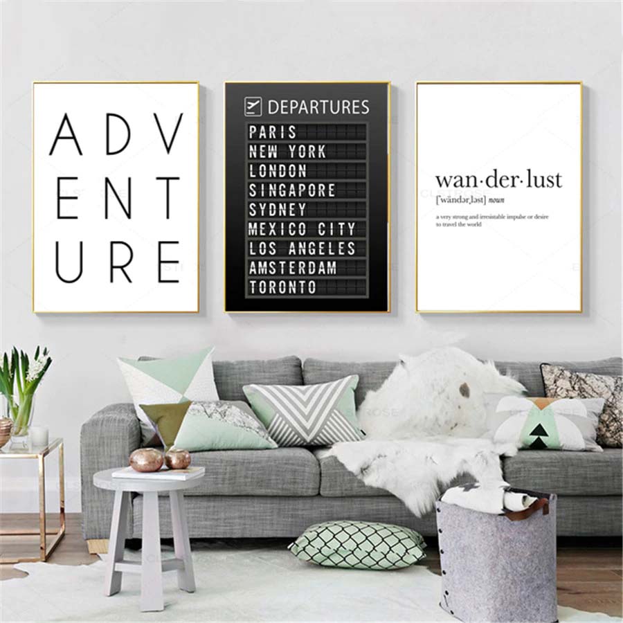Custom Destinations Travel Poster Wall Art Fine Art Canvas Prints Modern Minimalist Black White Pictures For Bedroom Living Room Home Office Art Decor