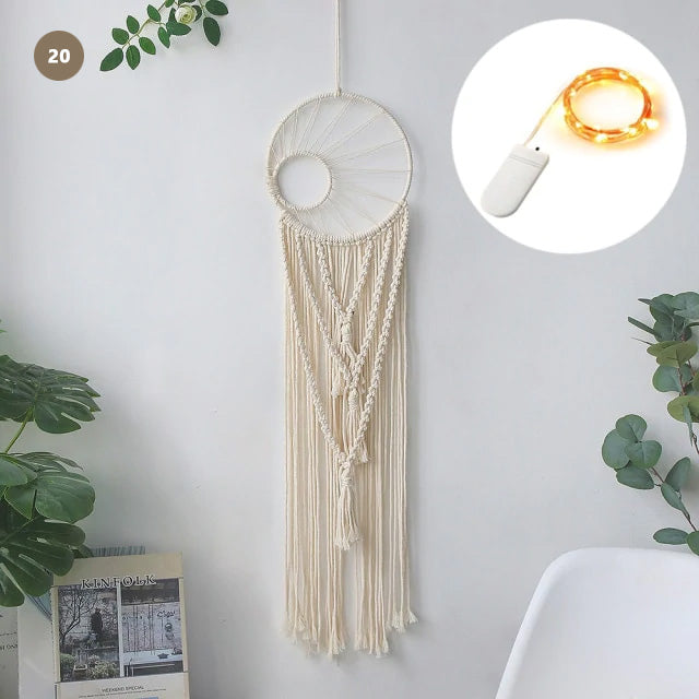 Moon And Stars Dream Catcher Naturally Inspired Cotton Macrame Earthy Hanging Decoration For Bedroom Living Room Essential Nordic Home Decor