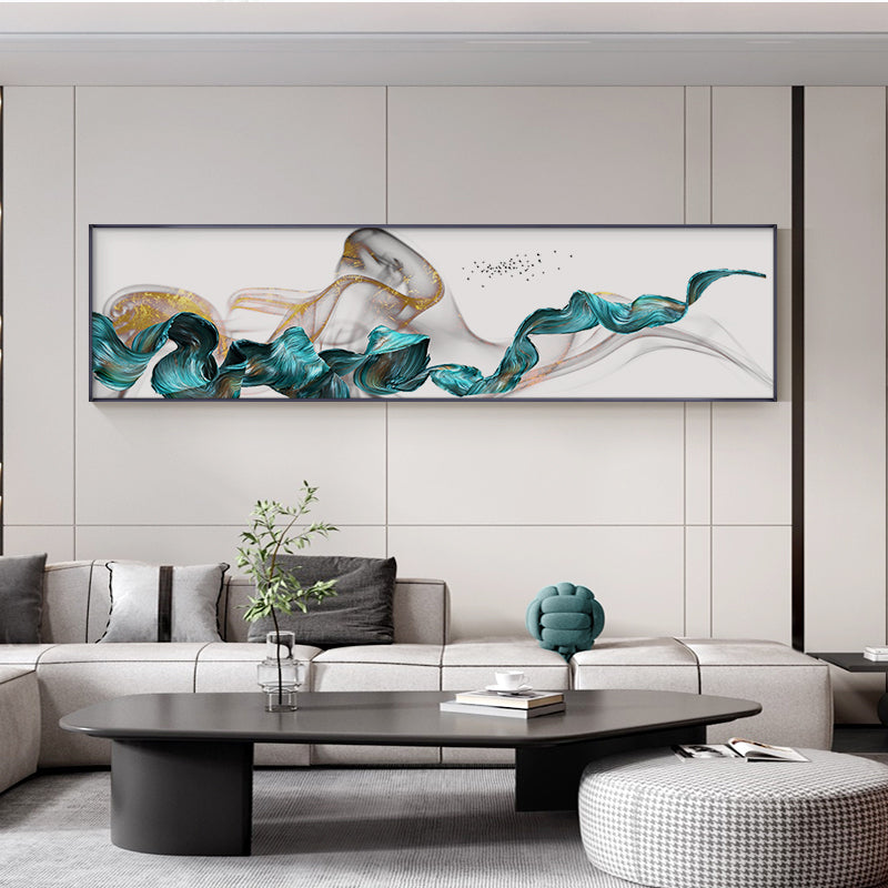 Flowing Golden Jade Splash Wide Format Abstract Landscape Wall Art Fine Art Canvas Print Pictures For Living Room Bedroom Art Decor
