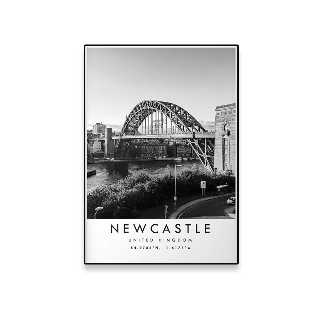 Newcastle England City Poster Wall Art Fine Art Canvas Prints Modern Black White Urban Landscape Poster Picture For Living Room Home Office Decor