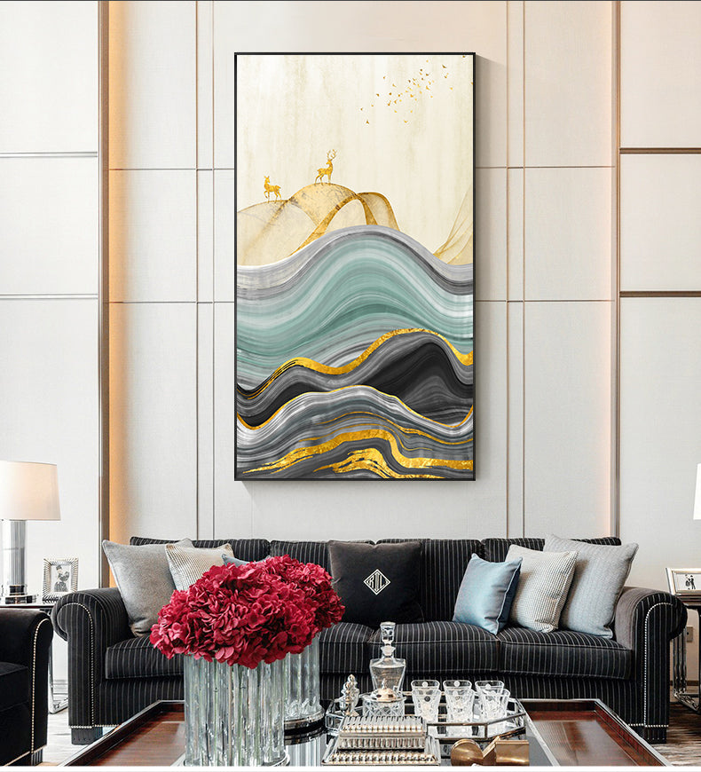 Golden Deer Mountain Landscape Abstract Nordic Wall Art Fine Art Canvas Prints Modern Pictures For Living Room Contemporary Office Home Interior Wall Art Decor