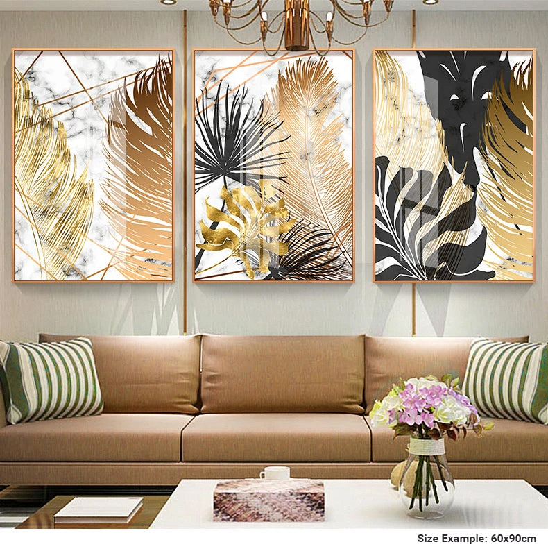 Nordic Tropical Gold Leaves Abstract Wall Art Posters Fine Art Canvas Prints For Modern Office Or Apartment Pictures For Living Room Decor