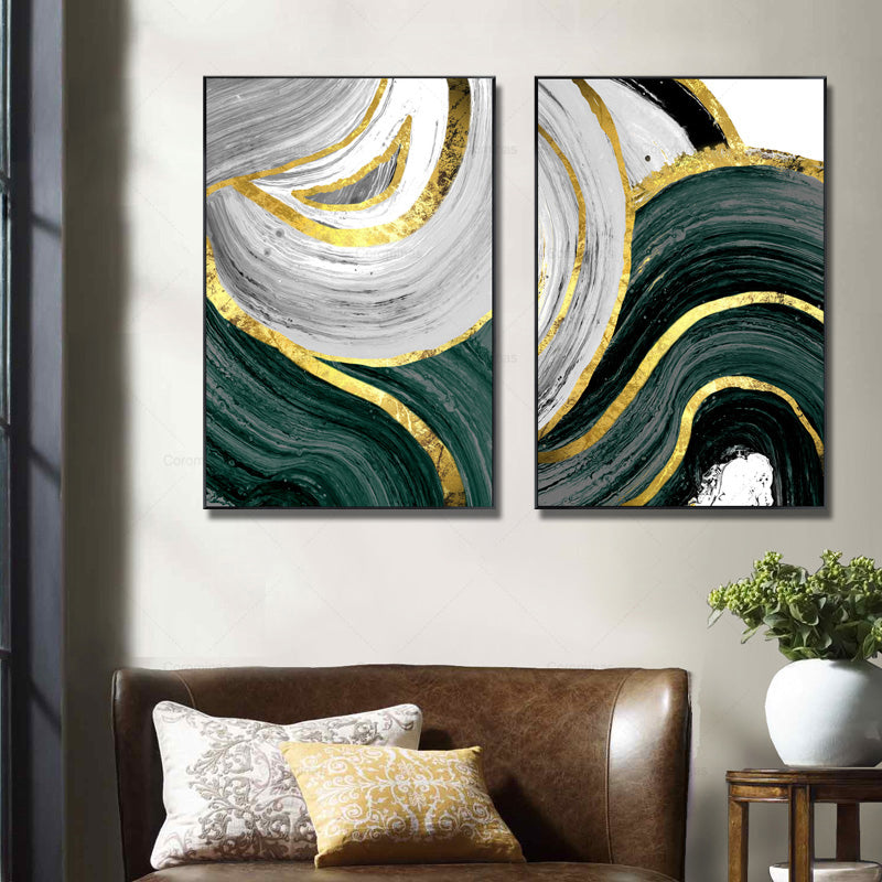 Abstract Golden Green Marble Design Wall Art Fine Art Canvas Prints Luxury Pictures For loft Apartment Living Room Dining Room Modern Home Interior Decor