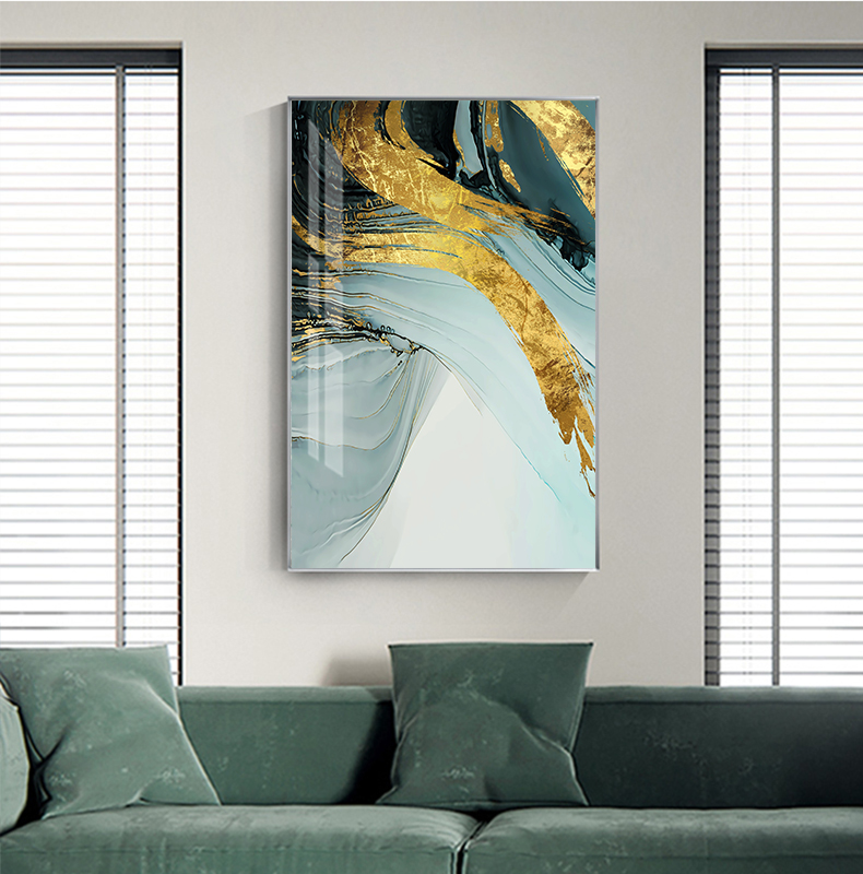 Modern Luxury Abstract Wall Art Golden Blue Jade Fine Art Canvas Prints Luxury Pictures For Office Living Room or Bedroom Decor