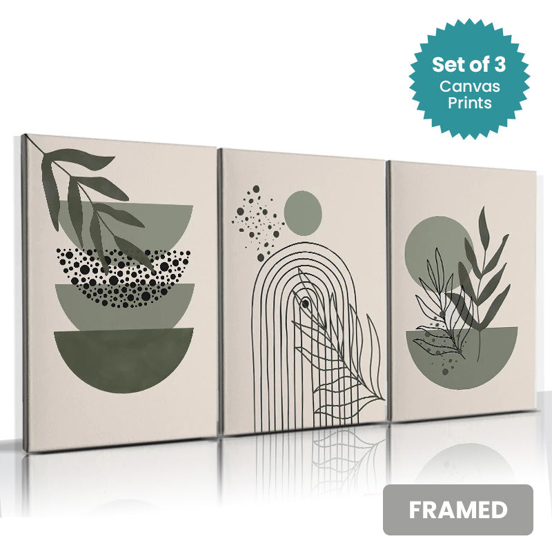 Set of 3Pcs FRAMED Canvas Prints - Nordic Lifestyle Abstract Wall Art Canvas Prints Framed With Wood Frame. Size Options: 20x30cm, 30x40cm