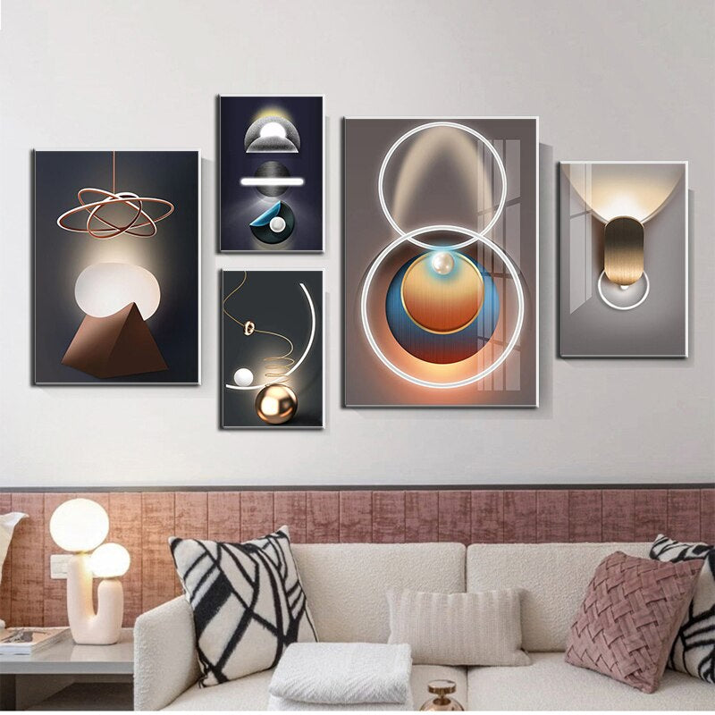Abstract Futuristic Elements Modern Aesthetics Wall Art Fine Art Canvas Prints Pictures For Modern Loft Apartment Living Room Home Office Interior Decor