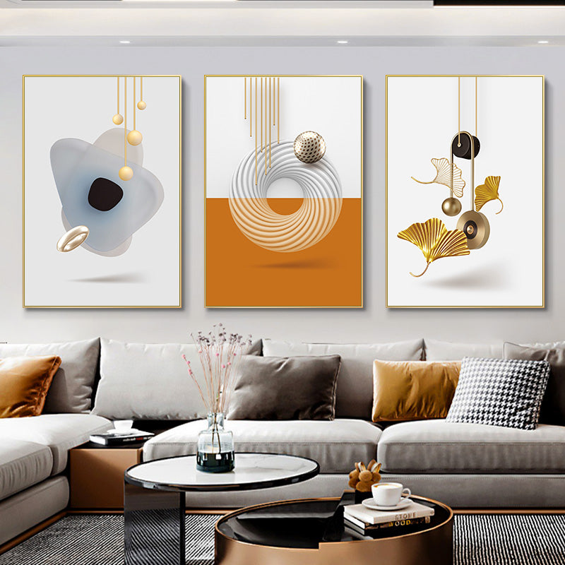 Modern Aesthetics Abstract Triptych Golden Leaf Wall Art Fine Art Canvas Prints Pictures For Living Room Dining Room Home Office Interiors Set of 3