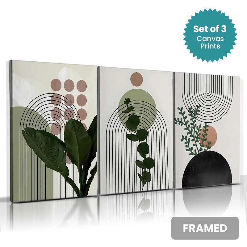 Set of 3Pcs FRAMED Canvas Prints - Nordic Lifestyle Abstract Wall Art Canvas Prints Framed With Wood Frame. Size Options: 20x30cm, 30x40cm