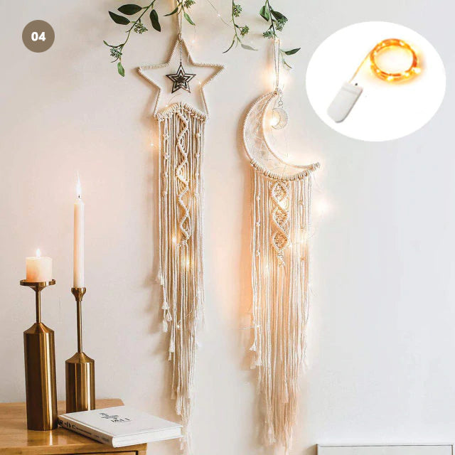 Moon And Stars Dream Catcher Naturally Inspired Cotton Macrame Earthy Hanging Decoration For Bedroom Living Room Essential Nordic Home Decor