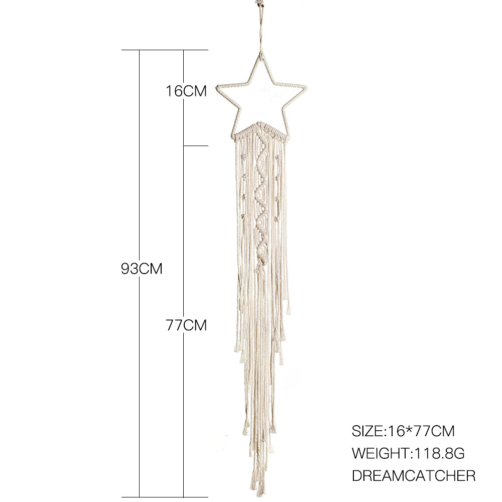 Fairy Light Dream Catcher Naturally Inspired Earthy Moon And Stars Cotton Macrame Hanging Decoration For Bedroom Living Room Essential Nordic Home Decor