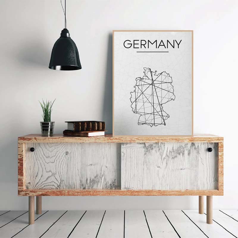 Germany Map Wall Art Abstract Geometric Design Black White Minimalist Fine Art Canvas Prints Pictures For Living Room Home Office Nordic Art Decor