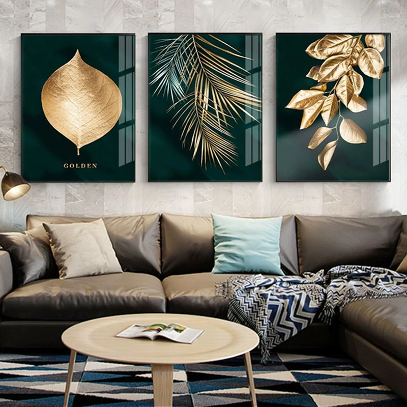 Golden Leaf Wall Art Minimalist Nordic Tropical Plants Fine Art Canvas Prints Luxury Pictures For Living Room Dining Room Modern Home Decor