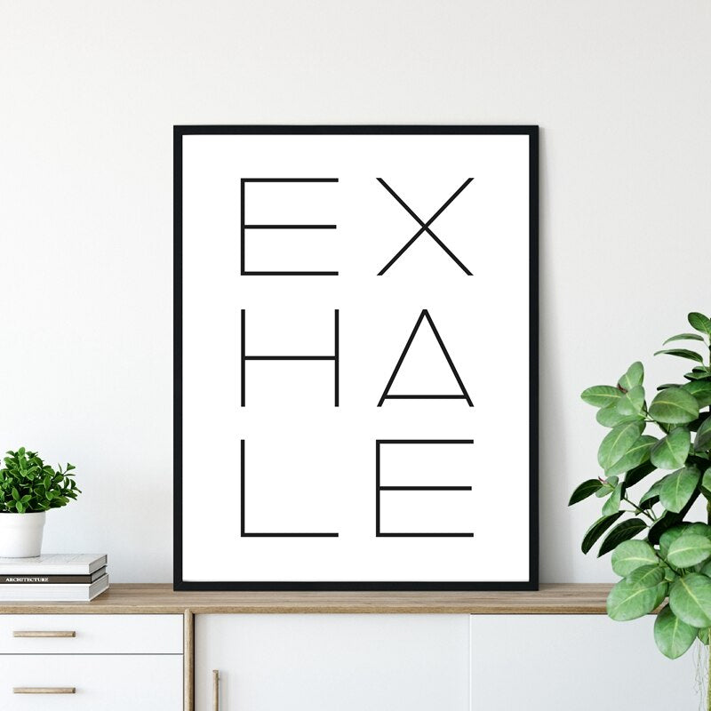 Inhale Exhale Poster Black & White Minimalist Meditation Breathe Wall Art Fine Art Canvas Prints Modern Typographic Wall Decor For Bedroom Yoga Studio Decor