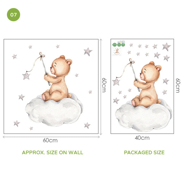 Cute Teddy Bear Moon Cloud And Stars Wall Decals For Kids Room Removable Wall Stickers For Baby Room Nordic Nursery Wall Creative DIY Art Decor