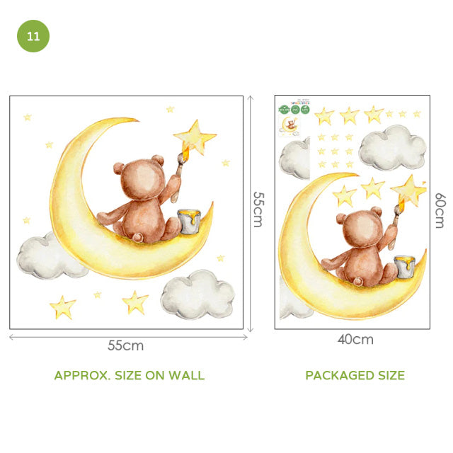 Cute Teddy Bear Moon Cloud And Stars Wall Decals For Kids Room Removable Wall Stickers For Baby Room Nordic Nursery Wall Creative DIY Art Decor