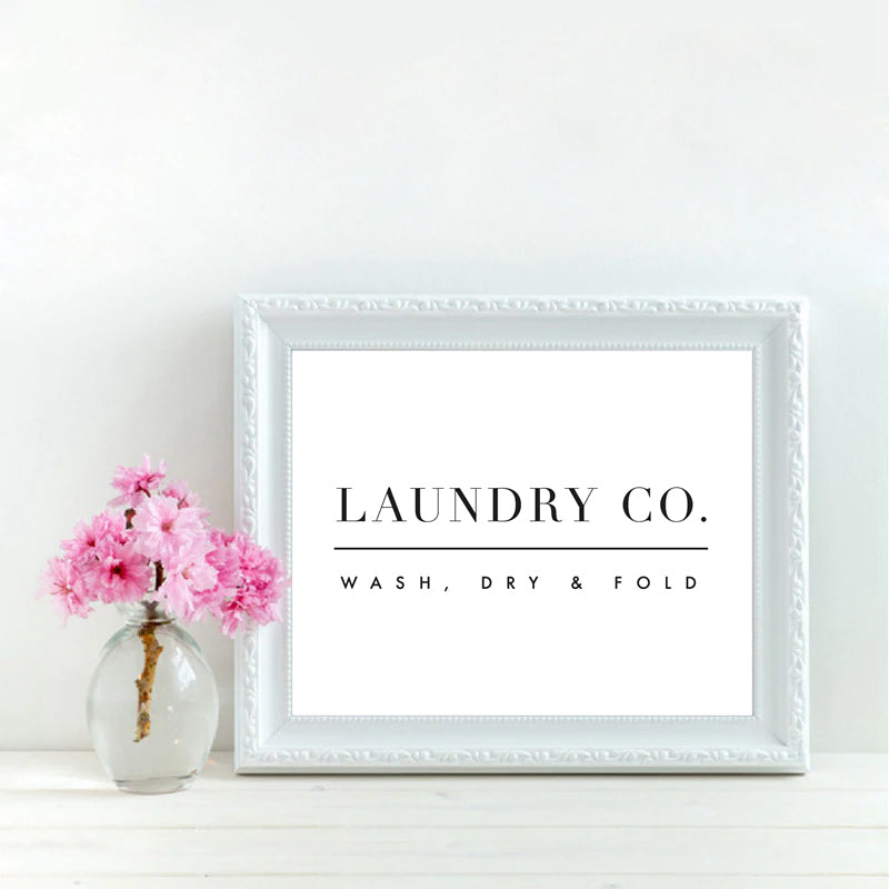 Wash Dry Fold Laundry Room Wall Art Simple Minimalist Fine Art Canvas Print Black White Typographic Poster For Utility Room Nordic Style Home Interior Decor