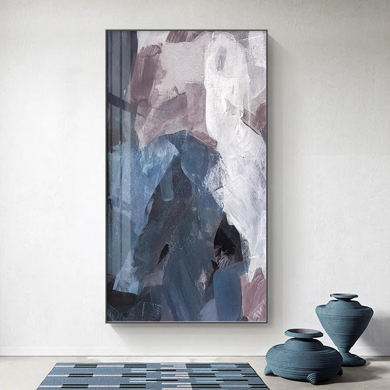 Blue Mauve Purple Abstract Color Block Wall Art Fine Art Canvas Prints Pictures For Luxury Apartment Living Room Dining Room Entrance Reception Foyer Decor