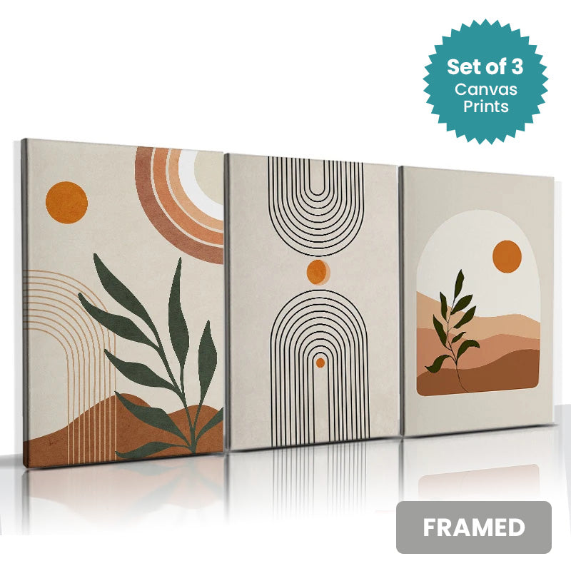 Set of 3Pcs FRAMED Canvas Prints - Nordic Lifestyle Abstract Wall Art Canvas Prints Framed With Wood Frame. Size Options: 20x30cm, 30x40cm