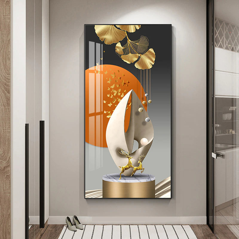 Golden Circle Of Light Nordic Abstract Auspicious Wall Art Fine Art Canvas Prints Modern Skyscraper Format Pictures For Luxury Living Room Wall Decor