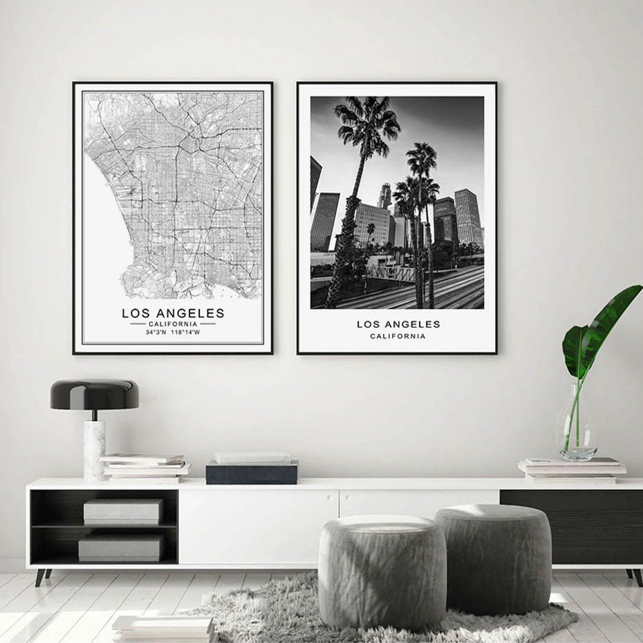 Los Angeles Cityscape Wall Art Fine Art Canvas Print California LA City Map Black White Minimalist Posters For Living Room Nordic Style Home Office Decor