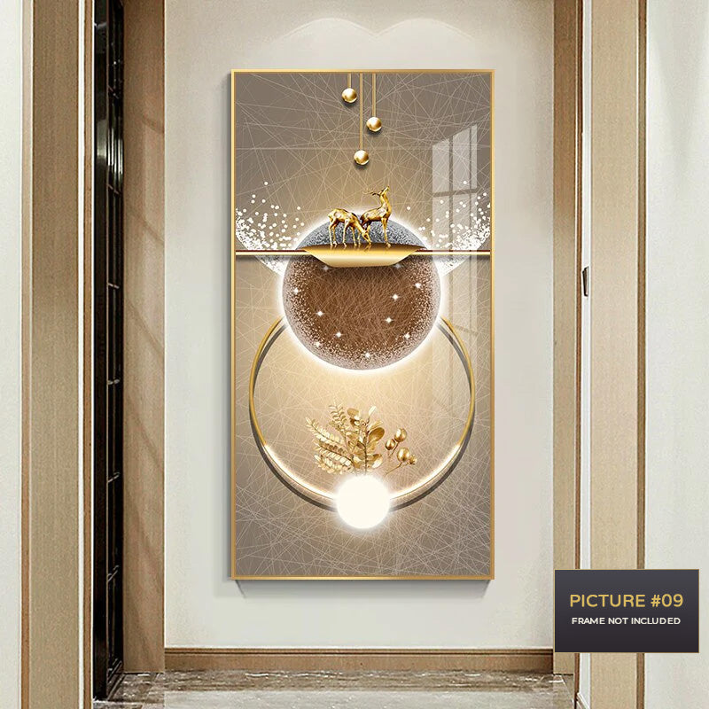 Golden Circle Of Light Nordic Abstract Auspicious Wall Art Fine Art Canvas Prints Modern Skyscraper Format Pictures For Luxury Living Room Wall Decor