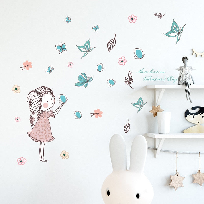 Cute Butterflies Girl's Room Wall Mural Removable PVC Wall Decal For Girls Bedroom Decor Simple Creative DIY Makeover For Nursery Room Wall Art Decoration