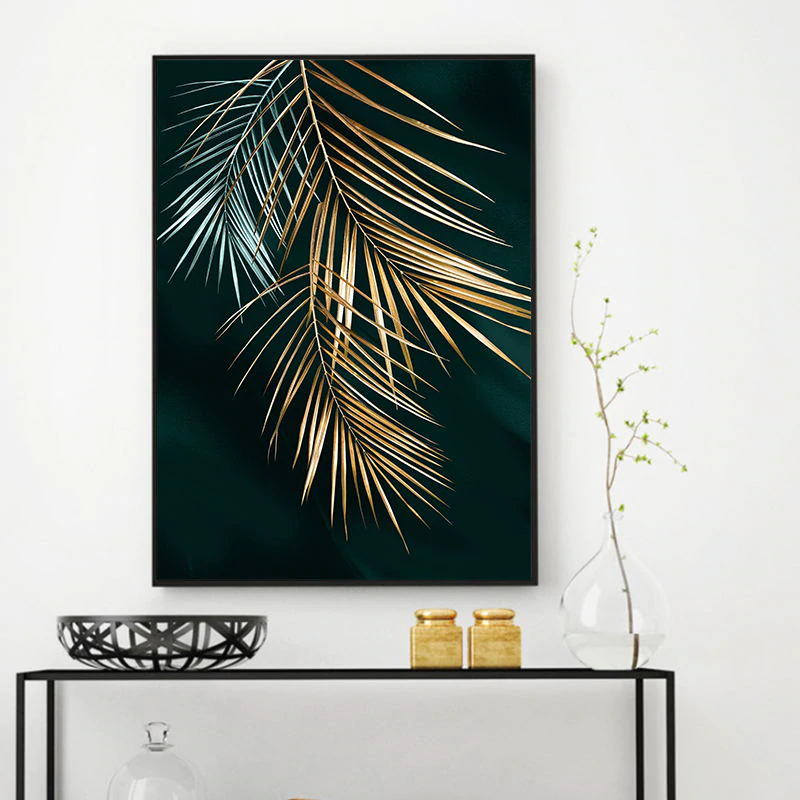 Golden Leaf Wall Art Minimalist Nordic Tropical Plants Fine Art Canvas Prints Luxury Pictures For Living Room Dining Room Modern Home Decor