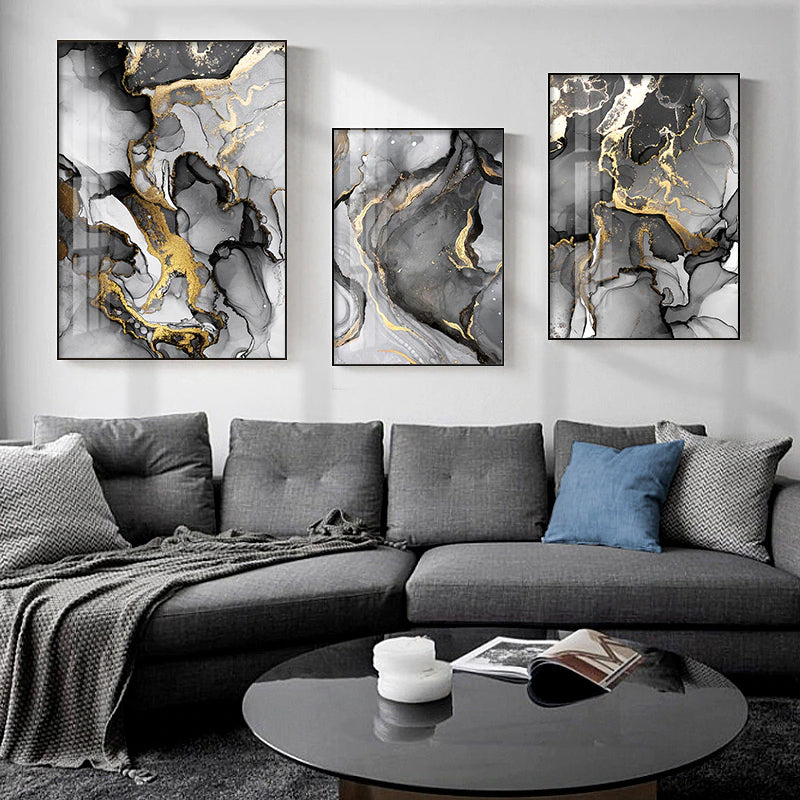 Liquid Golden Gray Marble Print Wall Art Fine Art Canvas Prints Abstract Fashion Pictures For Luxury Living Room Nordic Home Office Art Decor