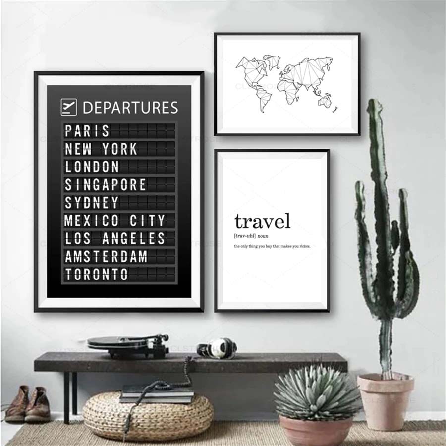 Custom Destinations Travel Poster Wall Art Fine Art Canvas Prints Modern Minimalist Black White Pictures For Bedroom Living Room Home Office Art Decor