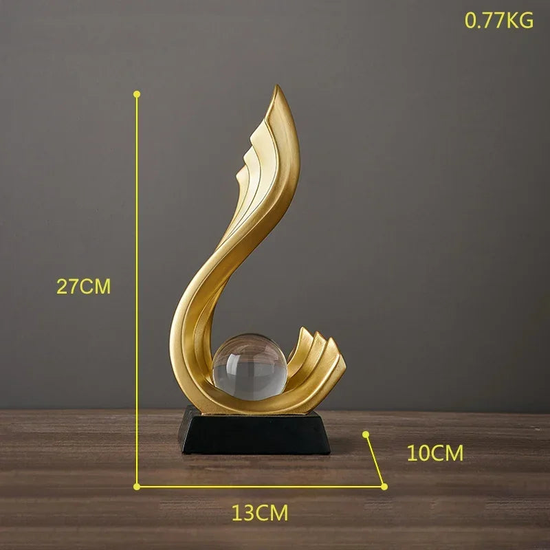 Modern Abstract Golden Light Resin Statue and Crystal Ball Abstract Ornament For Luxurious Living Room Coffee Table and Home Office Desktop Decorations