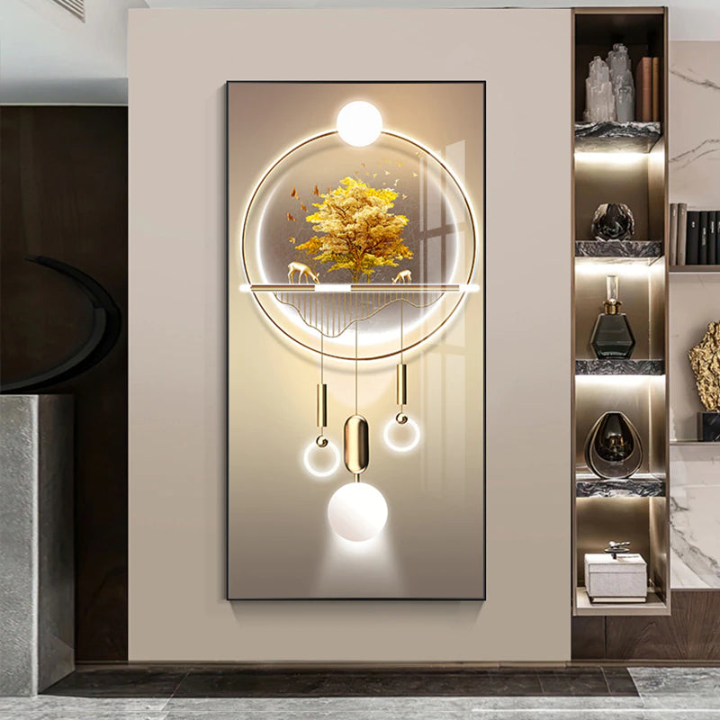 Golden Circle Of Light Nordic Abstract Auspicious Wall Art Fine Art Canvas Prints Modern Skyscraper Format Pictures For Luxury Living Room Wall Decor